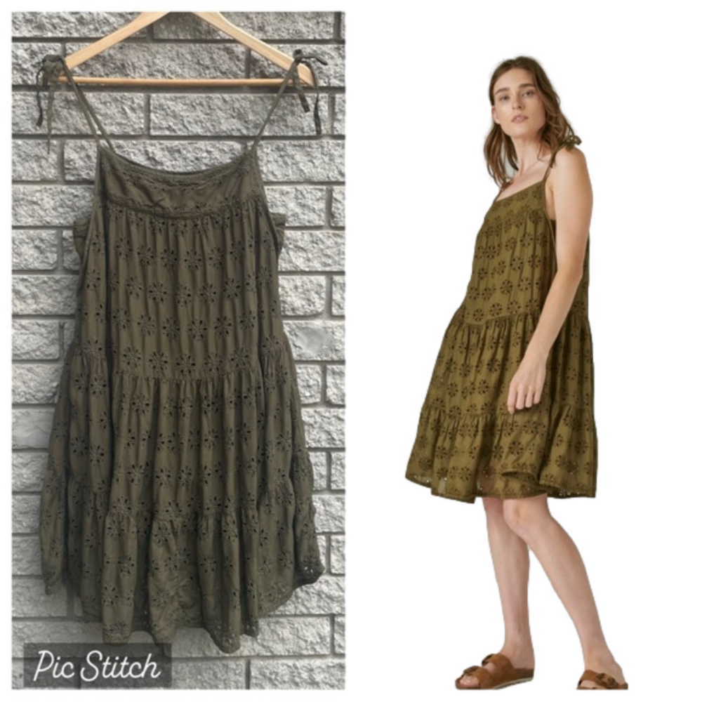 Lucky Brand Women's Eyelet Tiered Cami Dress Modal and Cotton Size Small